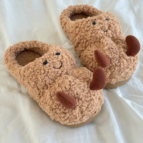 Peanut Fuzzy Scuff Slippers