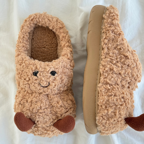Peanut Fuzzy Scuff Slippers