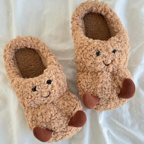Peanut Fuzzy Scuff Slippers