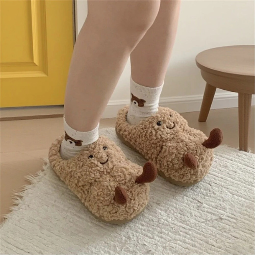 Peanut Fuzzy Scuff Slippers