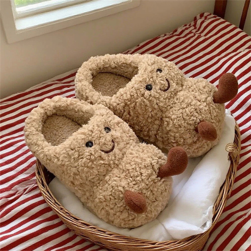 Peanut Fuzzy Scuff Slippers